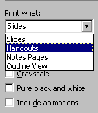 Cómo imprimir su presentación, cont. Qué partes de la presentación puede imprimir? Slides diapositivas.