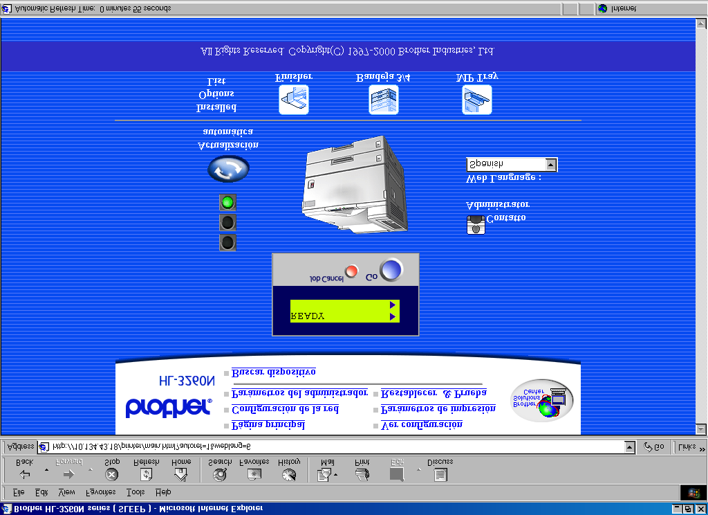 CAPÍTULO 11 ADMINISTRACIÓN BASADA EN WEB Conexión de la impresora mediante un navegador Teclee http://dirección IP de la impresora/ en el navegador (también puede utilizar el nombre NetBIOS del