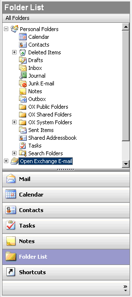 El concepto de carpeta Figura 7.3. Si selecciona la vista Folder List podrá acceder a las carpetas de Open-Xchange.