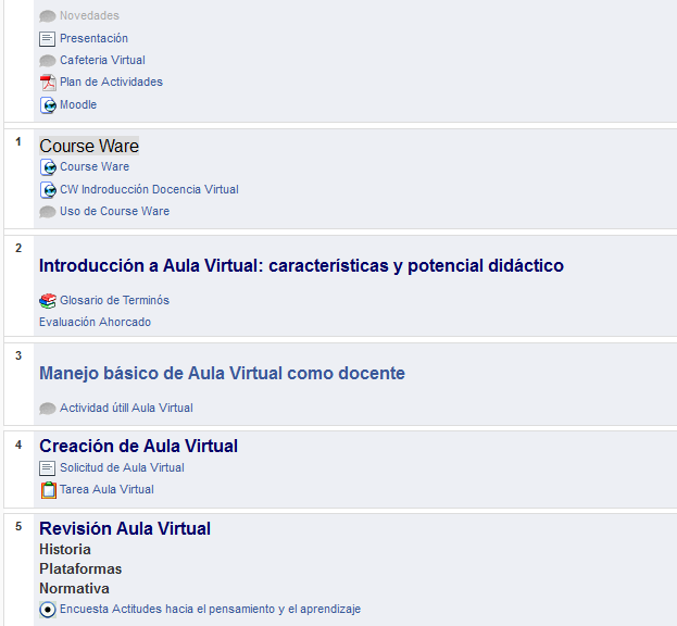 Figura: 6.4.- Curso Virtual Formación Docente IUCP 32 Con memorando del 6 de mayo del 2012 se presenta el informe y se crearon 9 Aulas Virtuales.