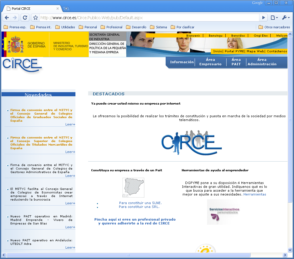16 Ilustración 3 Web del Centro de Información y Red de Creación de Empresas (CIRCE).