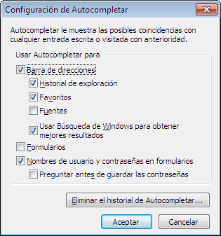 Configurar navegadores Internet Explorer 8 Recordar contraseñas Internet Explorer: Herramientas-> Opciones de