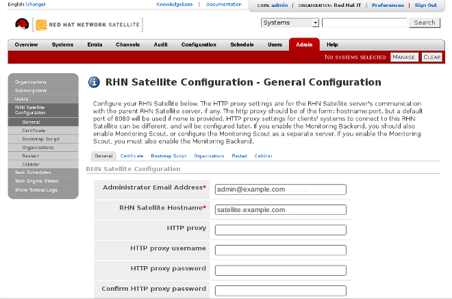 Sat lite Red Hat Network 5.5 Guía de instalación Figura 4.3. Configuración general 4.4.3.2.