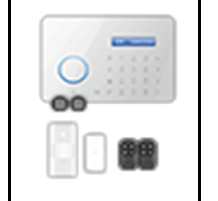 Sistema de alarma táctil PSTN (RTC) - Inalámbrico - Kit formado por: Panel (con batería de respaldo y sirena), 2 controles remotos, 2 llaveros Tag RFID de proximidad, 1 contacto de puerta/ventana