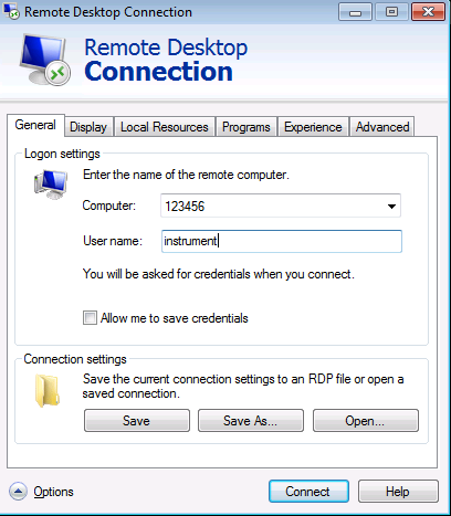 Apéndice: Interfaz LAN Manejo con el escritorio remoto de Windows 2. En el menú "Start", seleccione "All Programs > Accessories > Remote Desktop Connection".