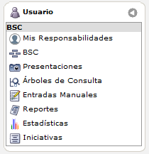 3. MÓDULO BSC El Ingreso al Módulo BSC se realiza a través de la opción BSC del menú Módulos, enseguida se presenta una nueva pantalla de bienvenida al módulo.