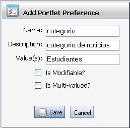 3.- Hacer clic en Add Portlet Preferences (ver figura 2.19). Figura 2.19: Add Portlet Preferences. 4.