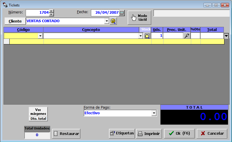 SoftPyme - Manual del programa InterTPV - 11/69 4.- Cómo emitir 4.1.- Cómo emitir ticket.
