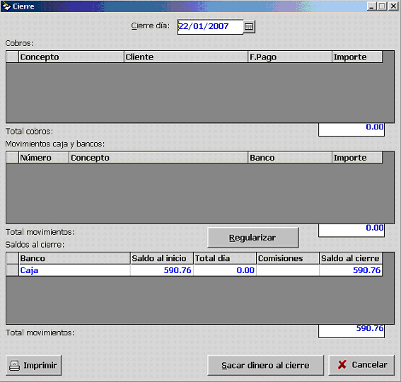 SoftPyme - Manual del programa InterTPV - 40/69 7.4.- Realización del cierre de caja. Para realizar el cierre de caja, basta con seguir la ruta Caja y bancos > Cierre de caja.