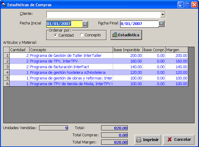 SoftPyme - Manual del programa InterTPV - 48/69 8.7.- Cómo hacer estadísticas de las facturas de compra.