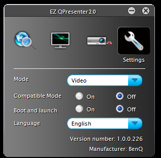 8. La página Settings le permite configurar QPresenter. i. Puede seleccionar el modo de visualización Video o Graphic.