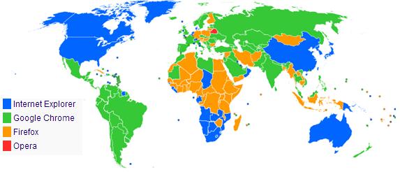 19 Navegadores web más utilizados por país según StatCounter.