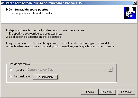 Instalación del monitor LPR (Línea de impresora remota) Windows 2000/XP 4 Haga clic en el botón Siguiente. Ingrese la dirección IP, el nombre de puerto y pulse 5 el botón Siguiente.