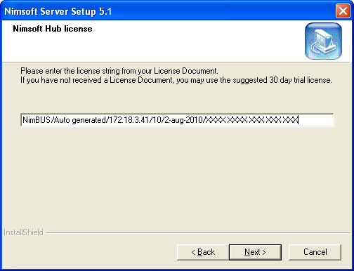 Reinstalación de Nimsoft en un clúster de Microsoft activo/pasivo 13. El cuadro de diálogo Licencia del concentrador le pedirá una licencia del concentrador.