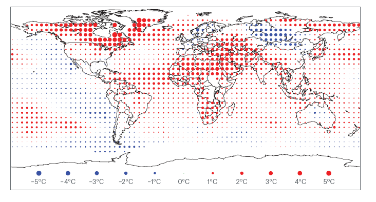 Desviaciones regionales de la temperatura media en 2010