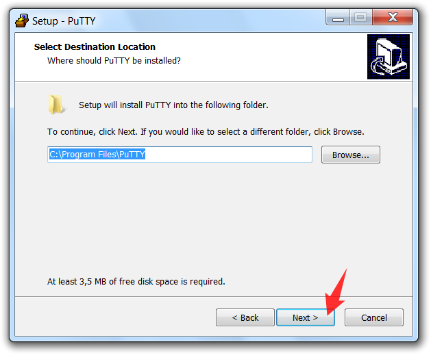 2.3 PUTTY Para instalar el PuTTY, seguí los pasos a continuación: Ejecutá el instalador (putty-0.62-installer.