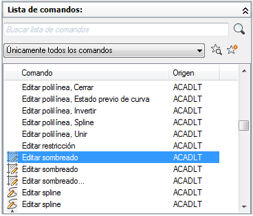 para filtrar los comandos que aparecen en el cuadro de lista Comando. Existen numerosas categorías que se pueden seleccionar, por ejemplo Todos los comandos.