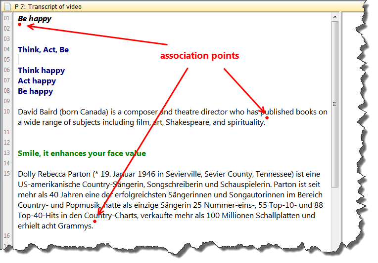 PRIMEROS PASOS 19 Figura 16: Documento asociado que muestra los puntos de asociación Resalte uno de los párrafos asociados, v.gr.