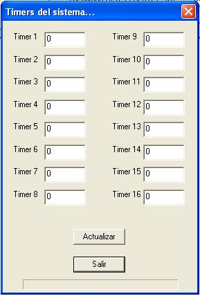 3.14 VER ESTADO DE TIMERS En esta pantalla veremos el estado actual de cada uno de los 16 timers que el usuario puede programar. Los valores a visualizar están en el rango de 0.
