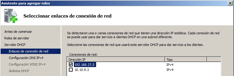 4. Configurar cada servidor DHCP para que sirva a la subred indicada en la figura proporcionado a los clientes los siguientes parámetros: Rango de IPs entre 192.168.27.50 y 192.168.27.100.