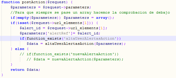 4. Esta función se encargara de llamar a la función altauseralertasaction que se encuentran definidas en el fichero index.inc.php.