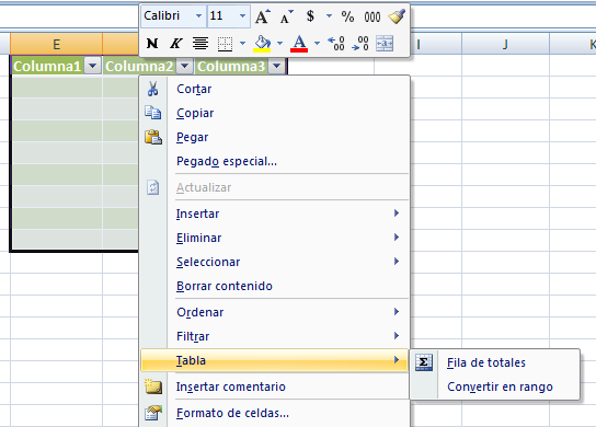 3. Se elige alguno de los modelos propuestos: 4. Al elegir uno de estos modelos, Excel inserta una tabla con los formatos.