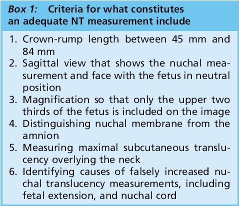 Tabla 6. Criterios para una adecuada toma de la sonolucencia nucal (Nyberg D.A., et al. 2006). Figura 3.