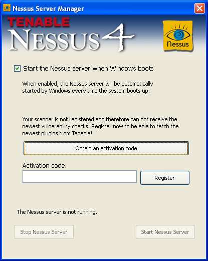 Ilustración 5-9 Nessus Server Manager Clic en la opción