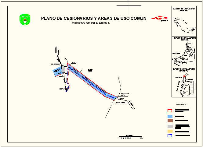 Puerto de Sabancuy En el plano de Cesionarios y áreas de uso común, se señala la localización del agua y áreas de áreas de tierra cesionadas a particulares de acuerdo con los contratos de cesión
