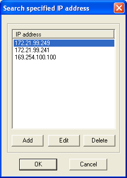 Haga clic en el botón Add, aparece la ventana IP address set up. Introduzca la dirección IP del proyector y haga clic en el botón OK.
