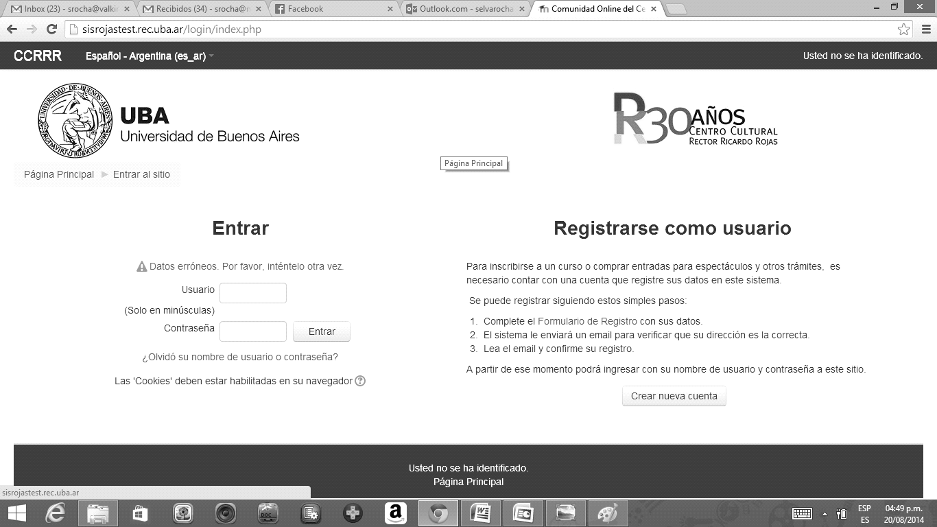 2.5 Entrar al sistema: Para acceder al sistema de Gestión de Cursos y Eventos se debe ingrasar a través de nuestra página web www.rojas.uba.ar. 9 2.