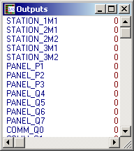 5.5 Ventanas Inputs y Outputs En las ventanas Inputs y Outputs se visualizan las señales aplicadas en las entradas y salidas del PLC. Las señales 0 se muestran en rojo y las señales 1 en verde.