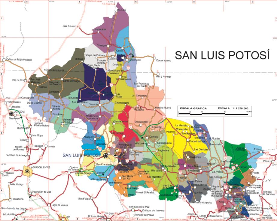 Perfiles Industriales del Estado de San Luis Potosí 2014 CARRETERAS ESTATALES Fuente: Junta Estatal de Caminos y Secretaría de Comunicaciones y Transportes de Gobierno del Estado de San Luis Potosí,