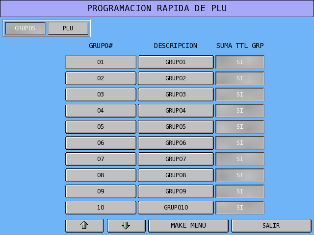 Programación Rápida de PLU En la programación rápida de PLU entramos los nombres de los grupos y el nombre y precio de los artículos.