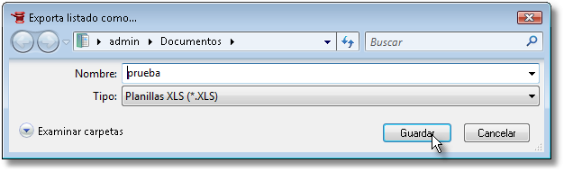 La opción Exporta, propone un diálogo que permite escoger el nombre del listado conque se desea grabar. Los listados por pantalla son reversibles.