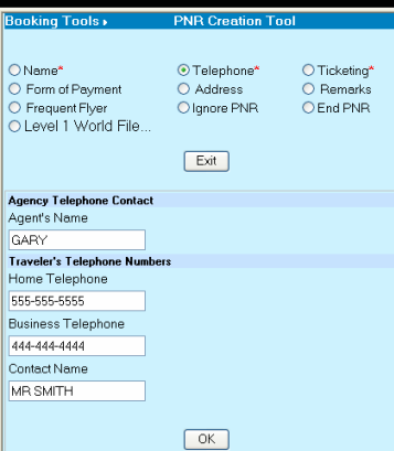 Telephone (teléfono) Escoja la opción Telephone e ingrese el número de teléfono Ingrese su nombre en el campo de Agent s Name Agency Telephone Contact Agent Name