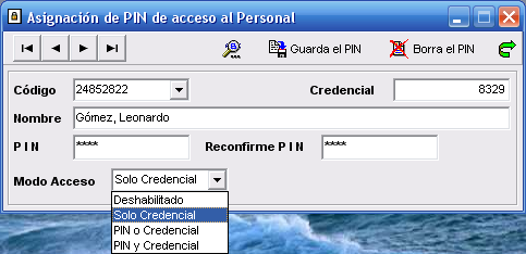 29 Ocean - Sistema de control de accesos Tipo: Podrá seleccionarse entre Nula, Personal, Visita, Ronda (solo para usuarios del módulo de control de rondas) ó No Asignada.