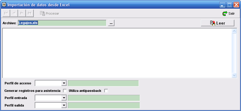 83 8.7 Ocean - Sistema de control de accesos Importar personal desde Excel El sistema Ocean permite realizar la importación desde un archivo Excel (XLS), para facilitar la carga de personal en