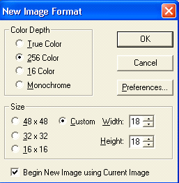 - en una ventana abrimos el fichero de icono y seleccionamos el area de imagen ( 18X18 de máximo) para ello con la porción seleccionada realizaremos un Copy de la misma.