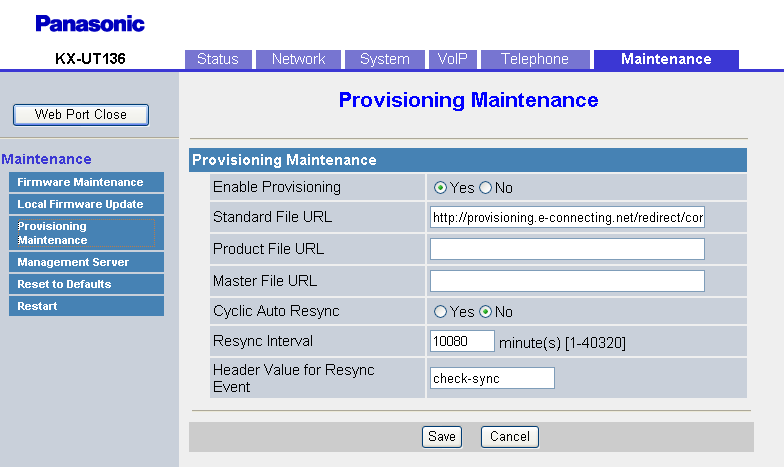 4.7.3 Provisioning Maintenance 4.7.3 Provisioning Maintenance Desde esta pantalla puede cambiar la de aprovisionamiento para descargar los archivos de desde el servidor de aprovisionamiento de su sistema telefónico.
