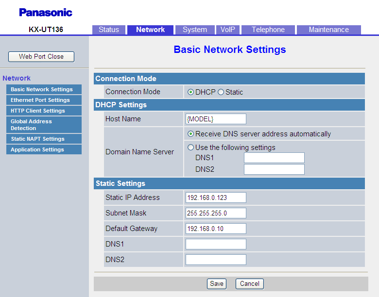 4.3.1 Basic Network Settings una vez el puerto Web seleccionando "Desactivar" para "Web del Teléfono" en la unidad ( consulte Abrir / Cerrar el puerto web en 1.1.6.