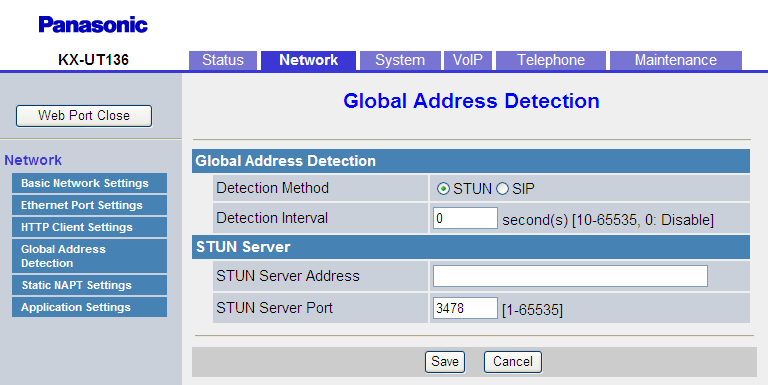 4.3.5 Global Address Detection Si la unidad está conectada directamente a Internet, o si la dirección global de red es estática (es decir, no cambia), no deberá configurar la función Detección de