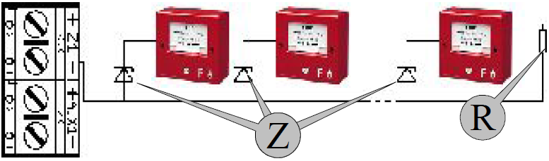 El circuito de detectores es monitorizado y señala fallos cuando hay un Cortocircuito o un circuito abierto en la zona. La Figura 3 (pág.