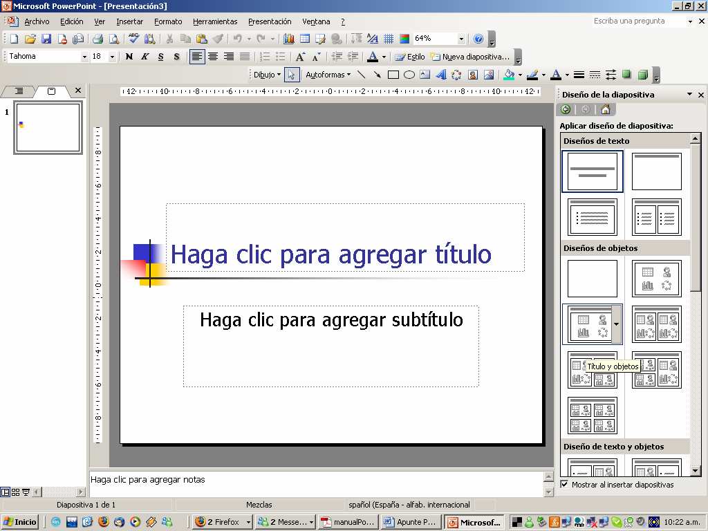 Al elegir la plantilla Mezclas se obtendrá la siguiente pantalla: Crear una presentación en blanco.