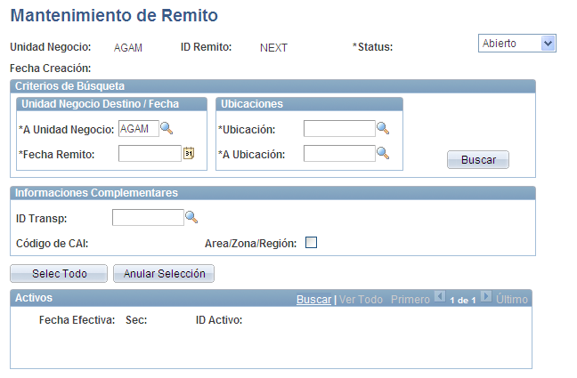 Página Mantenimiento de Remito En esta página deberá informar todos los datos que componen el Remito. ID Remito Status Será mostrado automáticamente por el sistema.