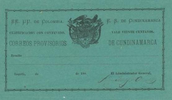 que permitió imprimir el papel sellado del Estado Soberano. Fueron impresas en Bogotá por el famoso y conocido impresor de estampillas y cubiertas nacionales Demetrio Paredes.