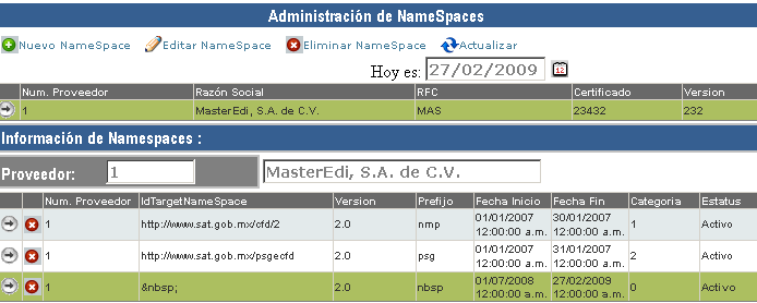 Número de documento: MFW-SAT-7001 Página: 24 Figura 5-6 Información de nuevo NameSpace.