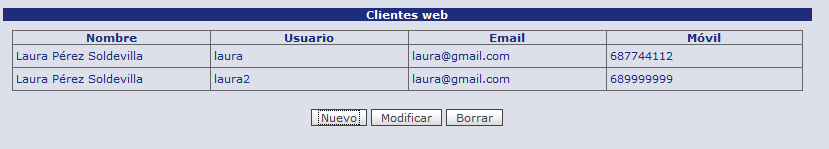Usuarios: Para un cliente Web se pueden crear todos los usuarios online