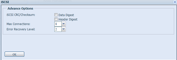 CRC/Suma de comprobació n iscsi Para habilitar esta opción, el iniciador puede conectarse con las opciones Data digest (Datos de comprobación implícita) y Header digest (Encabezado de comprobación