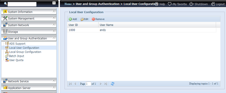 Configuració n de usuarios locales Elemento Add (Agregar) Edit (Editar) Remove (Quitar) Descripció n Presione el botón Add (Agregar) para agregar un usuario a la lista de usuarios locales.